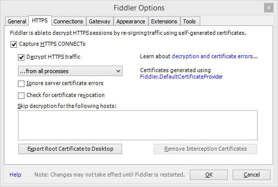 Configuration des options de Fiddler