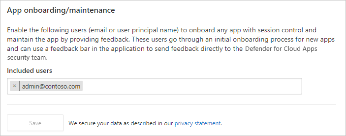 Screenshot of settings for App onboarding and maintenance.