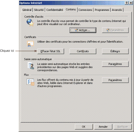 Configuration des options Internet