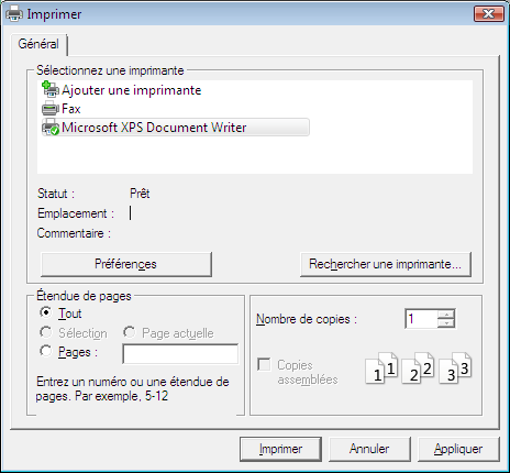 Boîte de dialogue Imprimer 