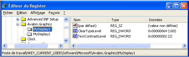 Paramètres ClearType dans l'Éditeur de Registre