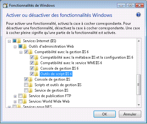 Paramètres de compatibilité avec la gestion IIS 6.0