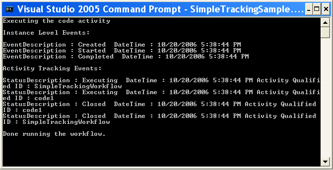 Résultat de l'exemple Simple Tracking