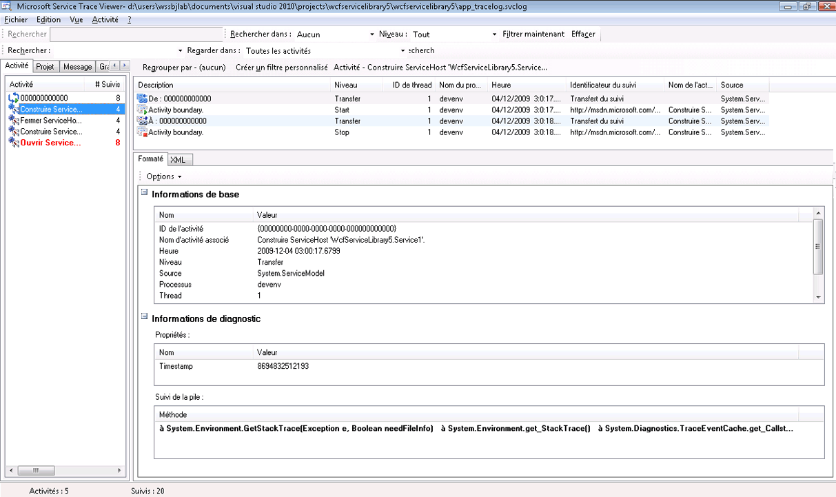 Trace Viewer : émission de traces de code utilisateur