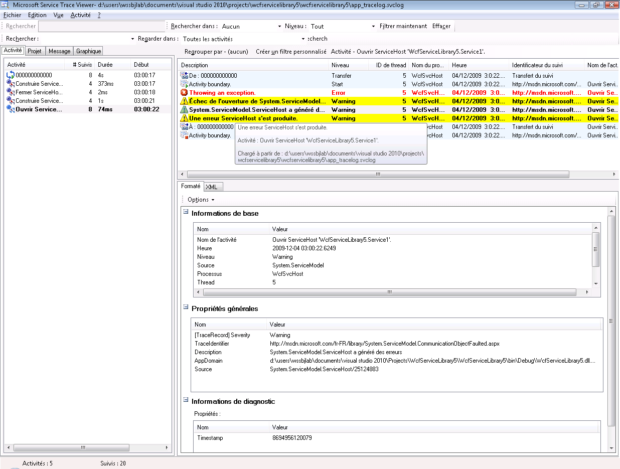 Utilisation du Trace Viewer pour émettre des suivis de code utilisateur