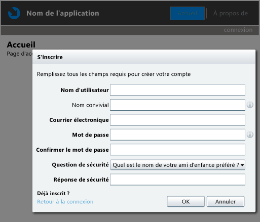 Boîte de dialogue Inscrire