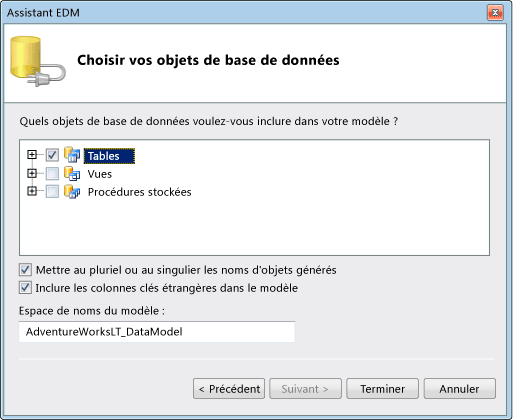 Client de service de domaine ASP.NET : Choisir vos objets de base de données