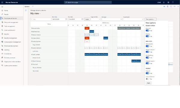 Vue intersociétés des congés des employés dans le calendrier