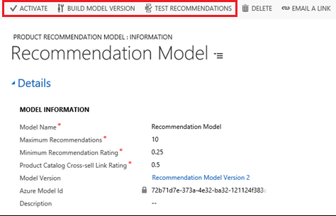 Barre de commandes Modèle de recommandation s'appliquant au produit