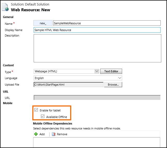 Activer une ressource Web pour les tablettes et la disponibilité hors connexion