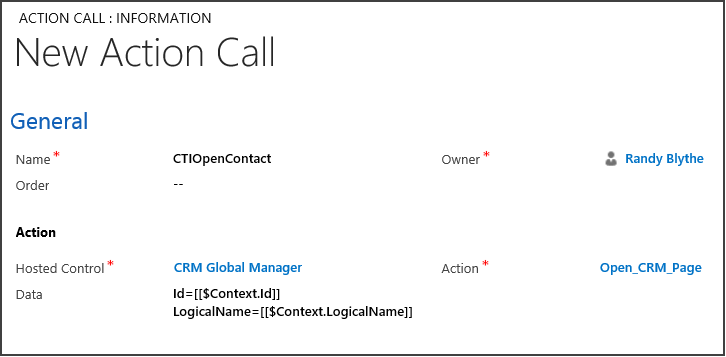 Configurer une action pour afficher le contact