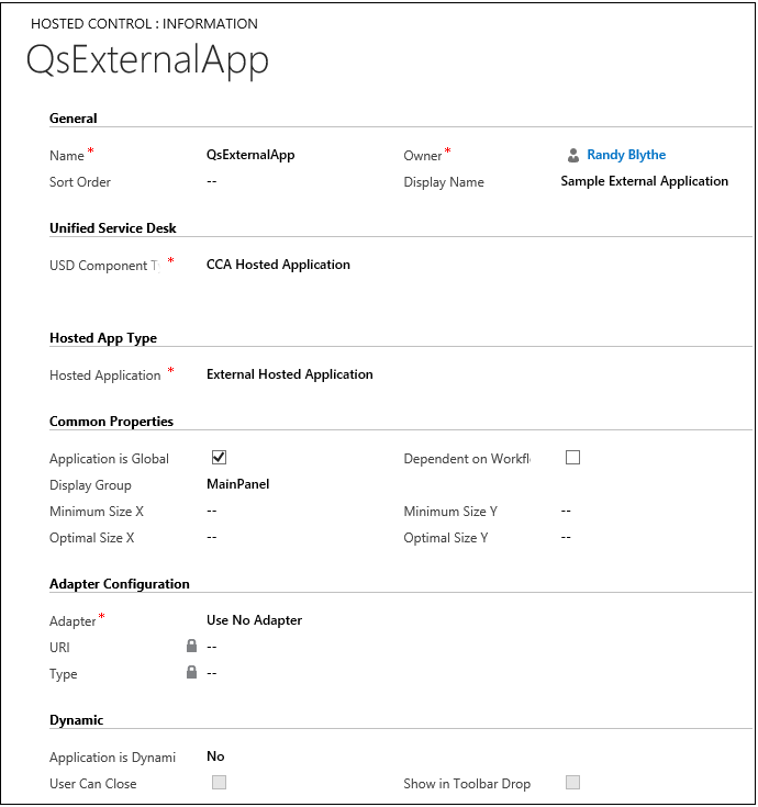 Écran de configuration de l'adaptateur d'application