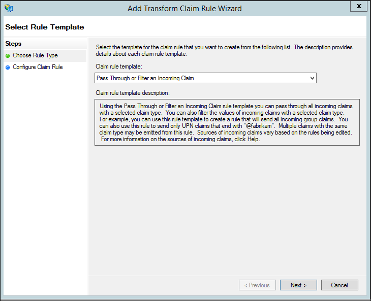 Add transform claim rule wizard