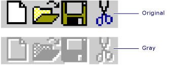 Comparaison des versions d'icônes grises et d'origine