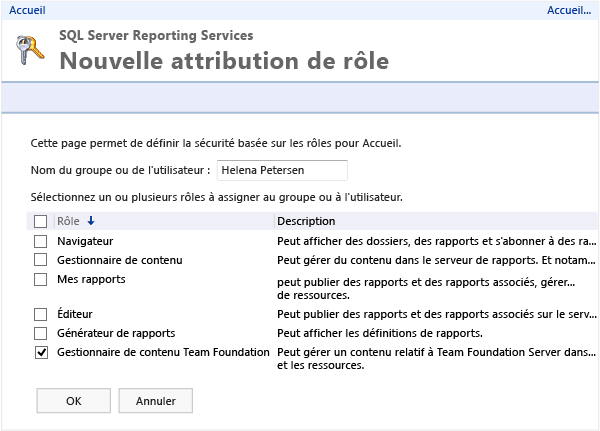 Choisir l'attribution de rôle pour l'utilisateur ou le groupe