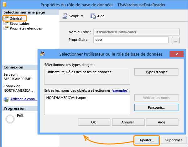 Ajouter un membre au rôle de lecteur de données Tfs_Analysis