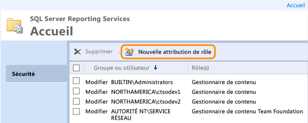 Ouvrir la nouvelle attribution de rôle SSRS