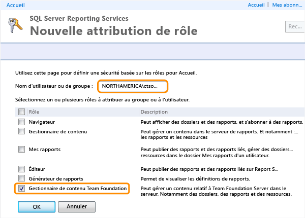 Affecter un utilisateur à un rôle dans le Gestionnaire de rapports