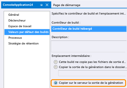 Déposer des sorties dans TFS