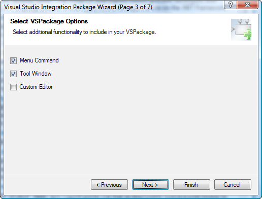 Boîte de dialogue Options du package VS