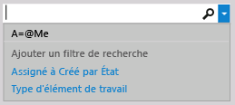 Menu de la zone de recherche (Team Explorer)