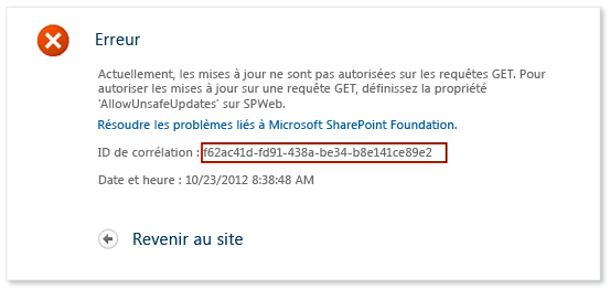 IntelliTrace - erreur SharePoint - ID de corrélation