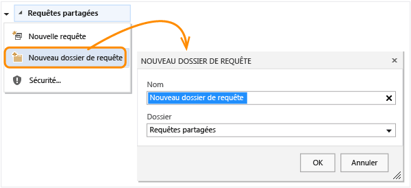 Lien Nouveau dossier de requête dans le menu contextuel de requêtes