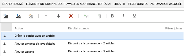 Cas de test obtenu avec une étape partagée.