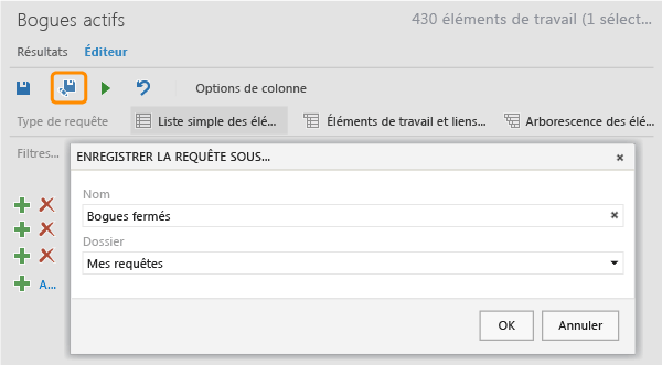Enregistrer la requête sous, Dossier=Mes requêtes