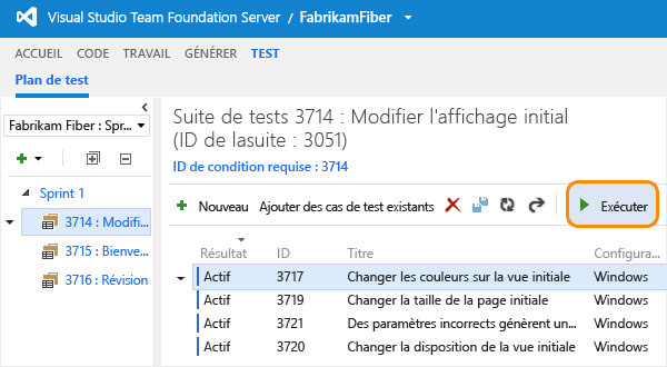 Sélectionner et exécuter un test spécifique