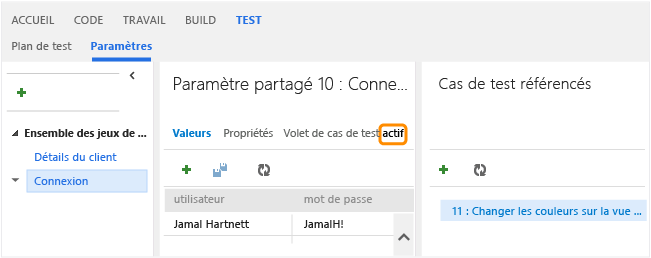 À partir du hub de test, choisir Paramètres