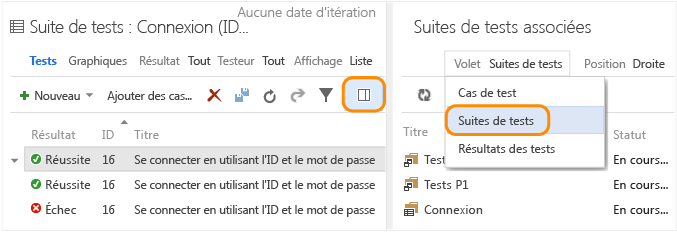 Onglet Tests ; cliquez sur l'icône du volet Détails