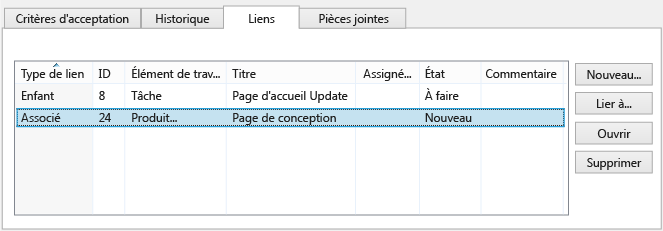 Options de contrôle de lien (Team Explorer, Eclipse)