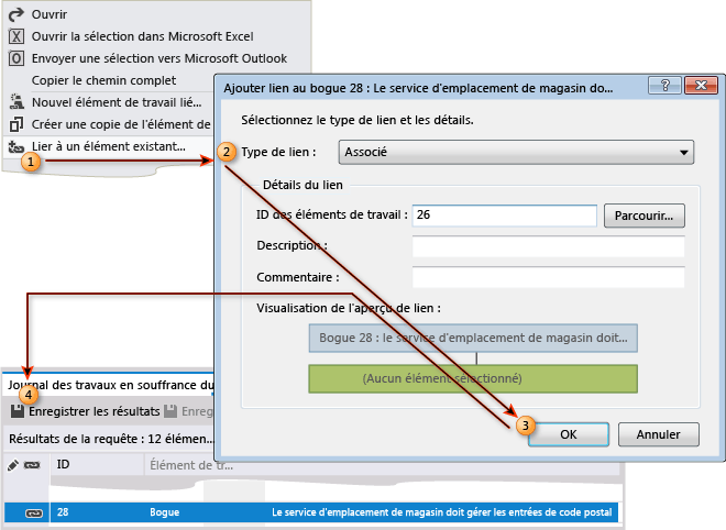 Lier à un élément de travail existant