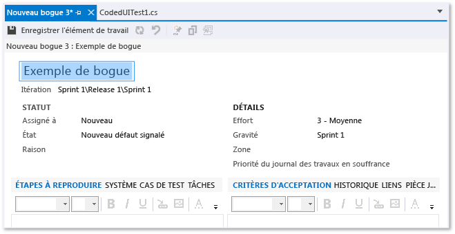 Nouveau formulaire de bogue dans Visual Studio