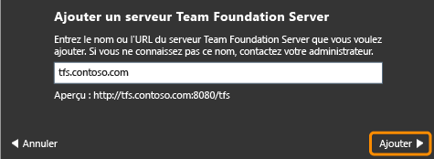 Enter the name of a Team Foundation server.