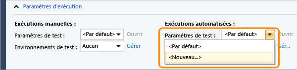 Nouveaux paramètres de test