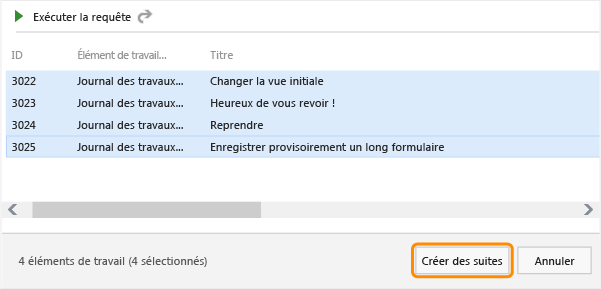 Sélectionner des éléments dans la liste. Puis créer une suite.