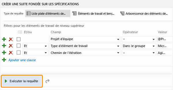 Bouton Ajouter une clause pour mettre à jour la requête.