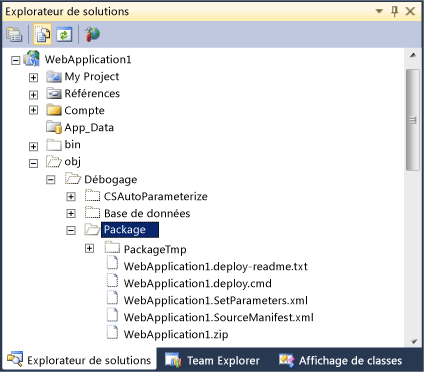 Explorateur de solutions affichant les fichiers du package de déploiement