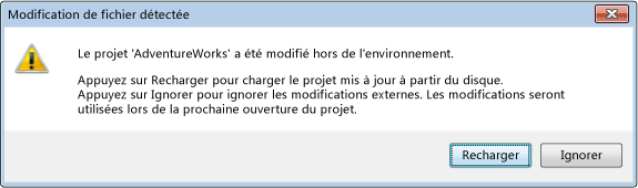 Boîte de dialogue Modification de fichier détectée