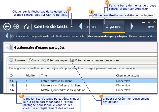 Créer l'enregistrement des actions d'étapes partagées