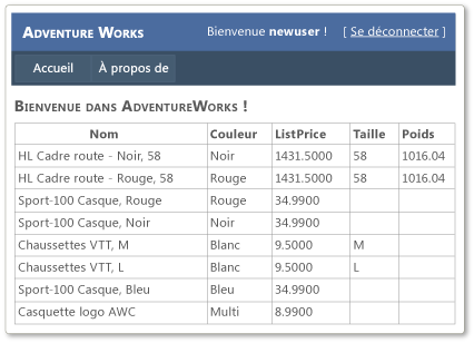 Page par défaut Adventure Works connectée