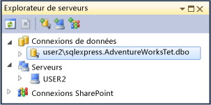 Explorateur de serveurs affichant une nouvelle base de données