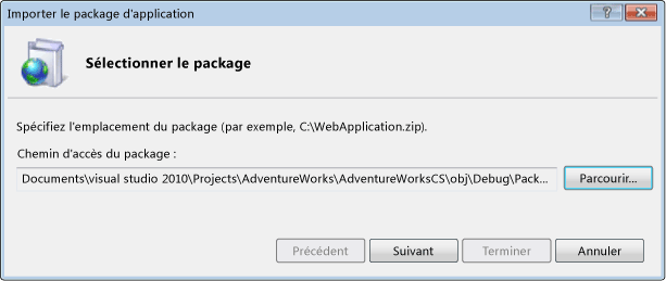 Boîte de dialogue Sélectionner le package