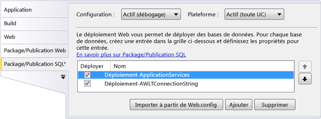 Grille de base de données Package/Publication SQL