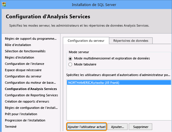 Configuration du composant Analysis Services