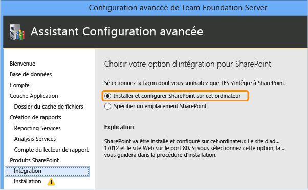 Choisir d'installer SharePoint