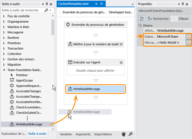 Activité WriteBuildMessage ajoutée au modèle