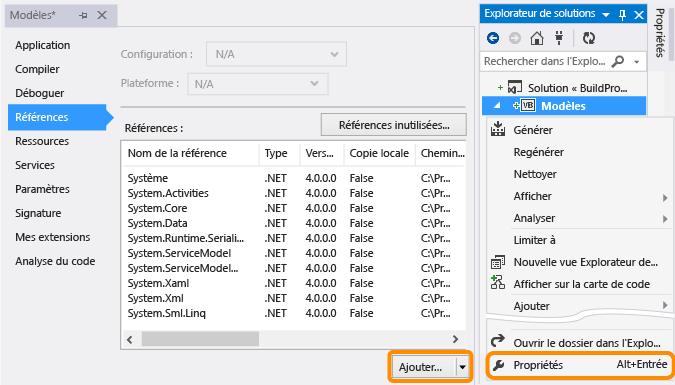 Références du projet de code du modèle personnalisé